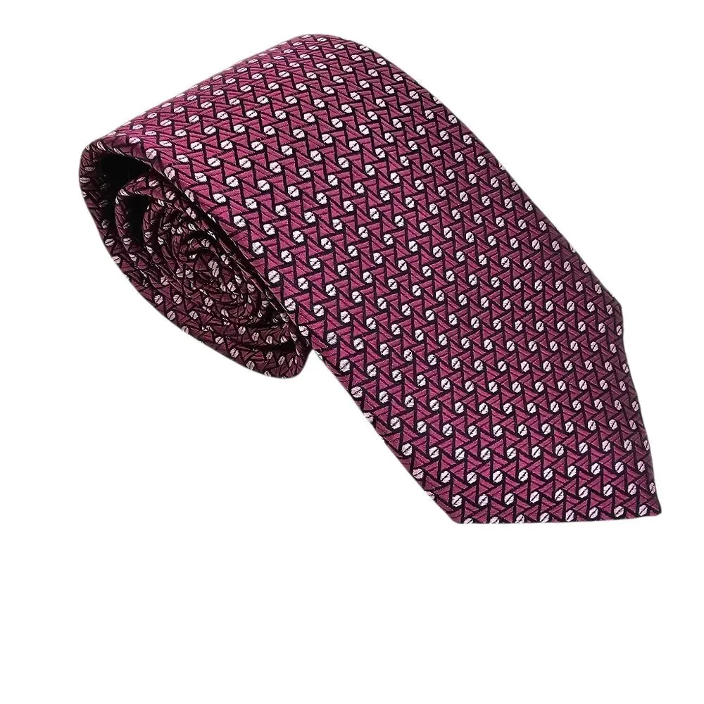 PAUL FREDRICK Pink Black Geometric Silk Tie Classic Bold Designer Luxury
